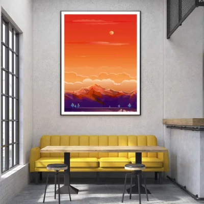 Sunset over Mountain Vector Art Home Decor Premium Quality Poster Print Choose Your Sizes