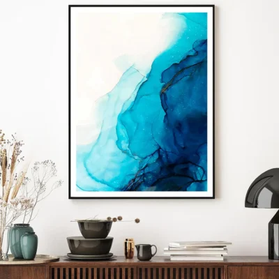 Blue & White Liquid Abstract Art Home Decor Premium Quality Poster Print Choose Your Sizes