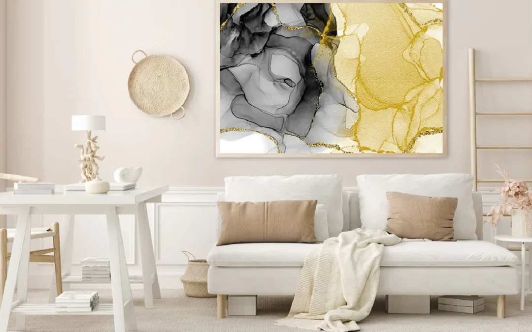 Yellow Gold & Black Ink Abstract Design Home Decor Premium Quality Poster Print Choose Your Sizes