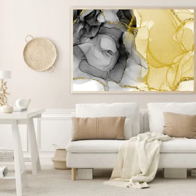 Yellow Gold & Black Ink Abstract Design Home Decor Premium Quality Poster Print Choose Your Sizes