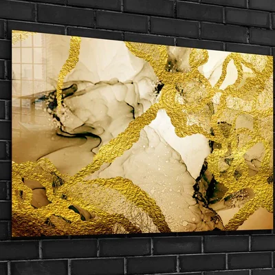 Gold Brown Abstract Print Tempered Glass Wall Art 100% Made in Australia Ready to Hang