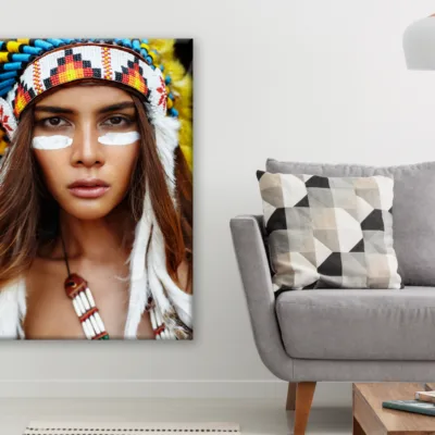 Female Portrait Tribal War Feather Headdress Photograph Print 100% Australian Made
