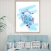 Blue Colored Fashion Perfume Bottle with Flowers Design Home Decor Premium Quality Poster Print Choose Your Sizes