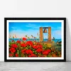Poppies Near The Sea & Bell At Sunset Painting Glass Framed Wall Art, Ready to Hang Quality Print