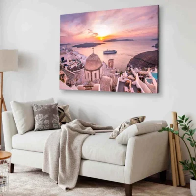 Bella Home Evening View of Santorini Island Print Canvas Ready to hang