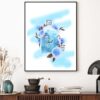 Blue Colored Fashion Perfume Bottle with Flowers Design Home Decor Premium Quality Poster Print Choose Your Sizes - Image 2