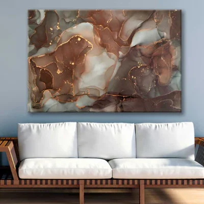Bella Home Grey Brown & Gold Fluid Abstract Print Canvas Ready to hang