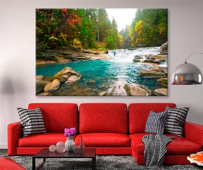 Waterfall On Mountain River in The Forest Wall Art Decor 100% Australian Made