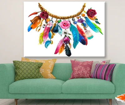 Watercolor Floral Necklace with Feathers Painting Print 100% Australian Made