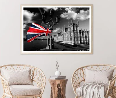 Houses Of Parliament with Flag of England, London, UK Home Decor Premium Quality Poster Print Choose Your Sizes