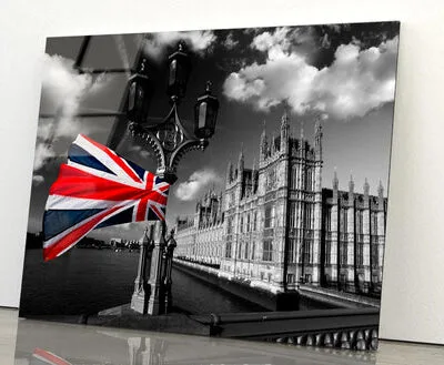 Houses Of Parliament with Flag of England, London, UK Acrylic Glass Print Tempered Glass Wall Art 100% Made in Australia Ready to Hang