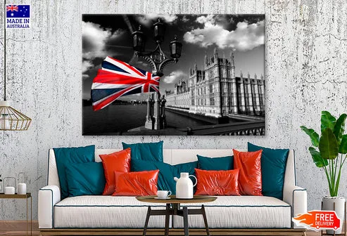 Houses Of Parliament with Flag of England, London, UK Wall Art Decor 100% Australian Made - Image 2