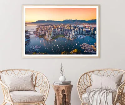 Beautiful Aerial View of Downtown Vancouver Skyline, British Columbia, Canada at Sunset Home Decor Premium Quality Poster Print Choose Your Sizes