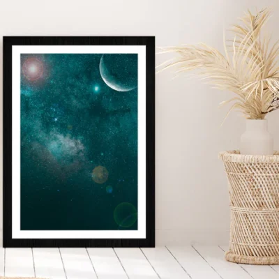 Milky Way Night Sky Clouds & Moon Glass Framed Wall Art, Ready to Hang Quality Print
