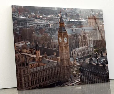 Aerial View Of Big Ben and London Cityscape, View from Above, Dramatic Sky Acrylic Glass Print Tempered Glass Wall Art 100% Made in Australia Ready to Hang