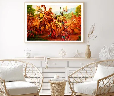 Military War Elephants Painting on Wall in The Temple. At Thailand Home Decor Premium Quality Poster Print Choose Your Sizes