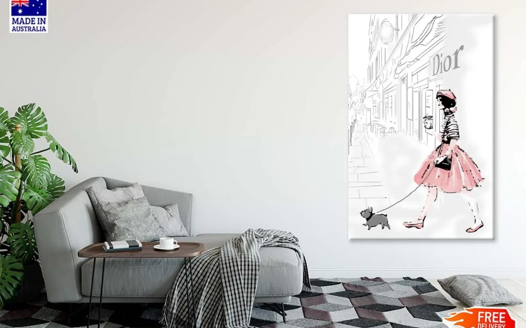 Pink Girl With her Puppy Fashion Art Print 100% Australian Made