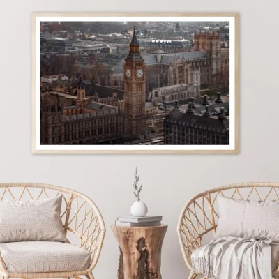Aerial View Of Big Ben and London Cityscape, View from Above, Dramatic Sky Home Decor Premium Quality Poster Print Choose Your Sizes
