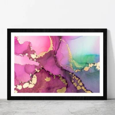 Pink & Gold Abstract Fluid Art Glass Framed Wall Art, Ready to Hang Quality Print
