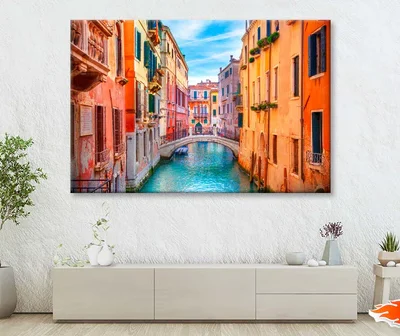 Narrow Canal with A Bridge in The Middle Wall Art Decor 100% Australian Made
