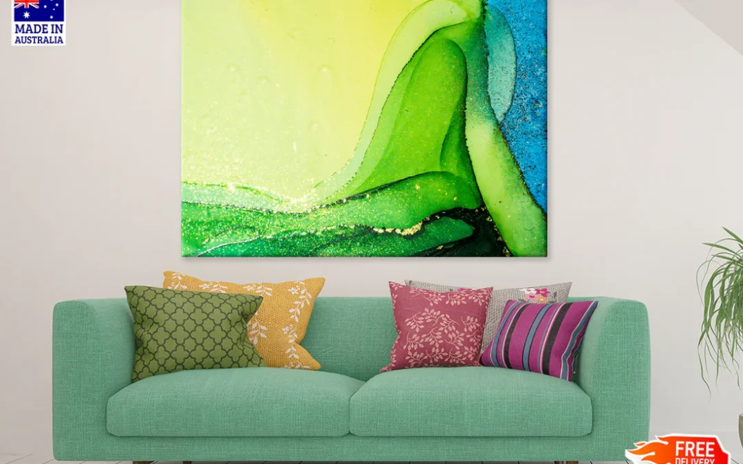 Yellow Green & Blue Abstract Art Print 100% Australian Made