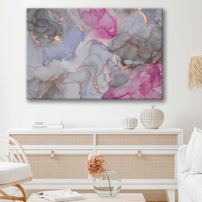 Bella Home Grey Pink & Gold Fluid Abstract Print Canvas Ready to hang