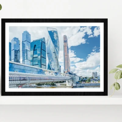 Mirror Skyscrapers In Moscow City Glass Framed Wall Art, Ready to Hang Quality Print
