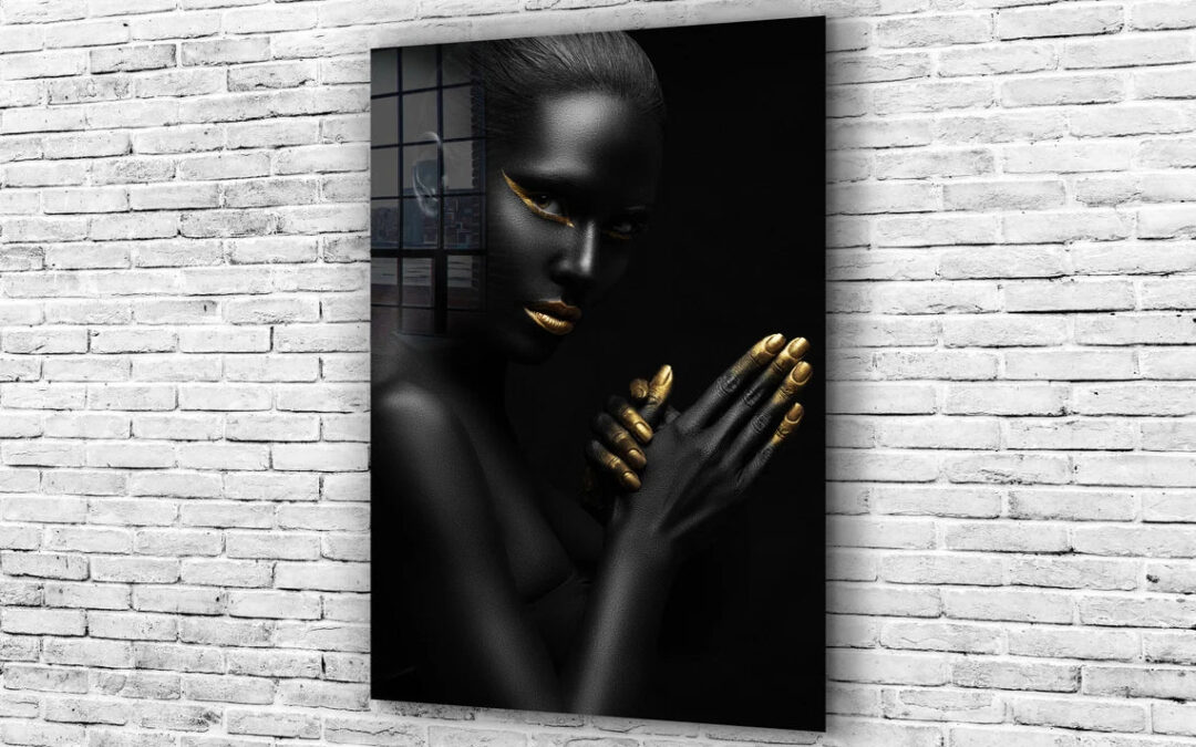 Gold Woman Abstract Print Tempered Glass Wall Art 100% Made in Australia Ready to Hang