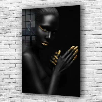 Gold Woman Abstract Print Tempered Glass Wall Art 100% Made in Australia Ready to Hang