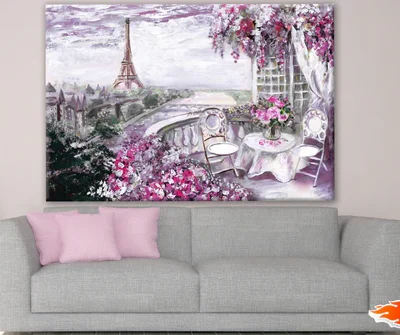Summer Cafe in Paris City Landscape View Eiffel Tower Oil Painting Print 100% Australian Made