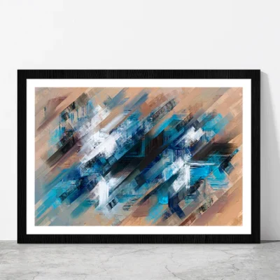 Abstract Diagonal Paint Strokes Glass Framed Wall Art, Ready to Hang Quality Print