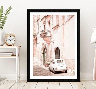 Vintage House Car Faded Photograph Glass Framed Wall Art, Ready to Hang Quality Print