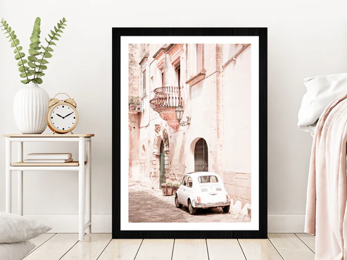 Vintage House Car Faded Photograph Glass Framed Wall Art, Ready to Hang Quality Print