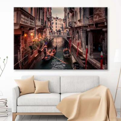 Canal With a Boat and People Wall Art Decor 100% Australian Made
