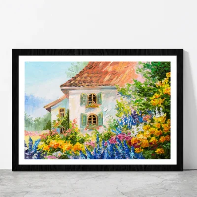 House In The Flower Garden Glass Framed Wall Art, Ready to Hang Quality Print