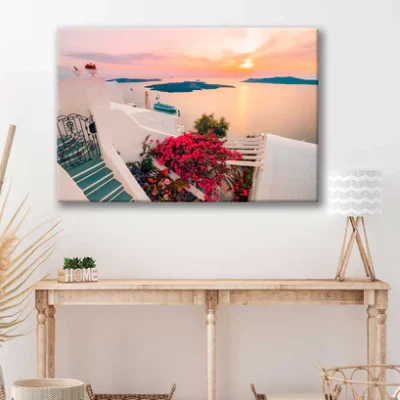 Bella Home Romantic Sunset in Santorini Print Canvas Ready to hang