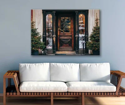 Bella Home Christmas Decorations Front Of Building Print Canvas Ready to hang