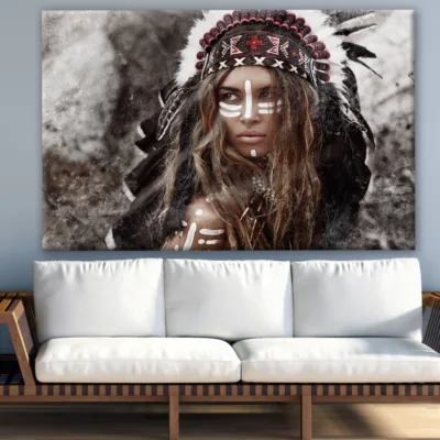 Young Indian Warrior With Feather Headdress Photograph Print 100% Australian Made
