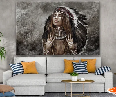 Indian Warrior Woman With Feather Headdress Photograph Print 100% Australian Made