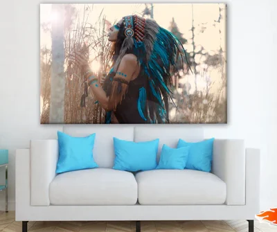 Young Indian Warrior With Blue Feather Headdress Photograph Print 100% Australian Made