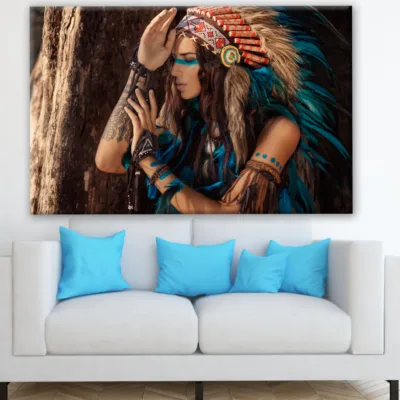 Young Indian Warrior Girl With Feather Headdress Portrait Photograph Print 100% Australian Made