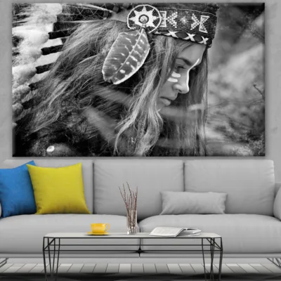 Young Indian Warrior Girl With Feather Headdress Portrait Photograph Print 100% Australian Made