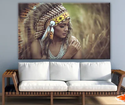 Indian Worrior Woman Portrait with Feather Headdress Photograph Print 100% Australian Made