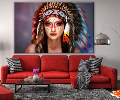 American Indian Girl in Native Costume, Headdress Made of Feathers Photograph Print 100% Australian Made