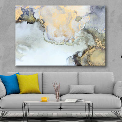 Bella Home Black Blue & Gold Fluid Abstract Print Canvas Ready to hang
