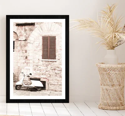 Vintage House Scooter Faded Photograph Glass Framed Wall Art, Ready to Hang Quality Print