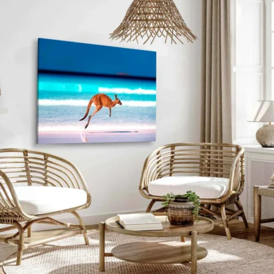 Bella Home Kangaroo jumping Mid Air on Sand Print Canvas Ready to hang