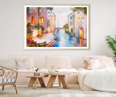Oil Painting - Canal in Venice, Italy Home Decor Premium Quality Poster Print Choose Your Sizes