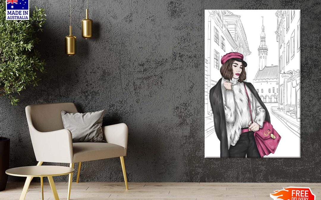 Black Modern Girl with Elegant Hand Bag Print 100% Australian Made