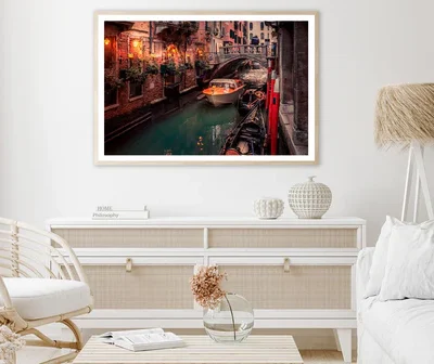 Canal With a Boat in It and A Bridge Home Decor Premium Quality Poster Print Choose Your Sizes